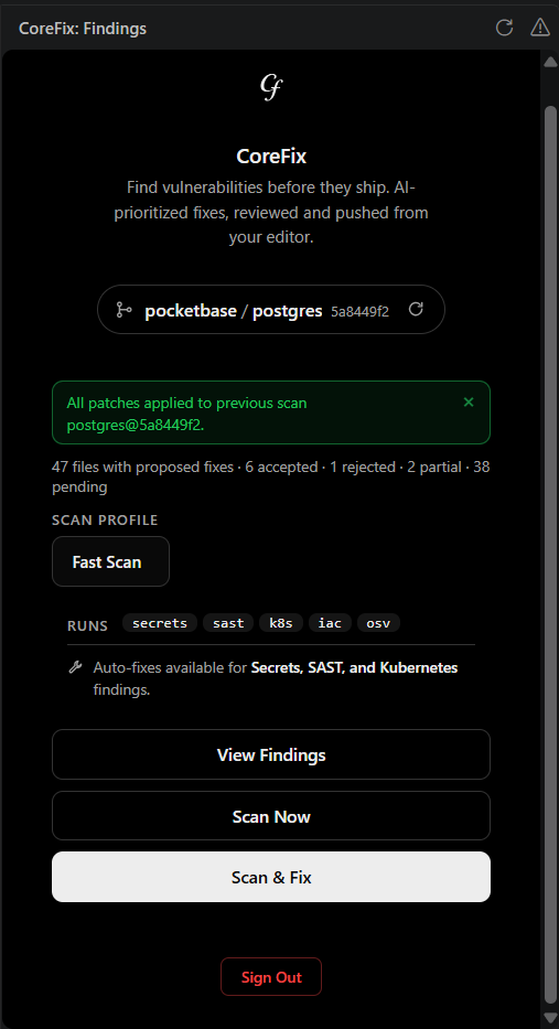 Home panel - project card with scan actions and scanner chips