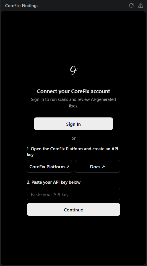 Sign-in screen - sign in with your browser or paste an API key